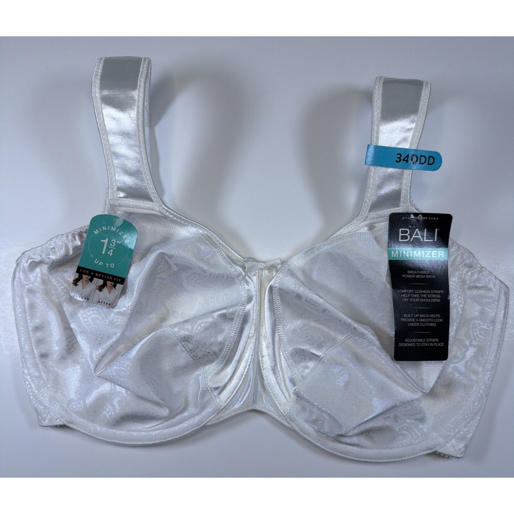 Bali Minimizer Bra 34DDD White Satin Tracings Underwire Comfort Straps DF3562